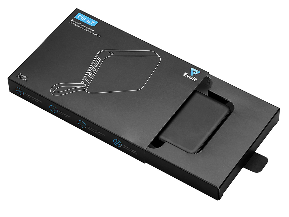 Внешний аккумулятор со встроенным кабелем USB-C «Дэнси», 5000 мАч